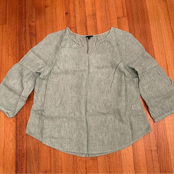 TALBOTS LINEN LANTERN-SLEEVE POPOVER SHIRT - STRIPE XL Petite (k11) - Picture 2 of 11